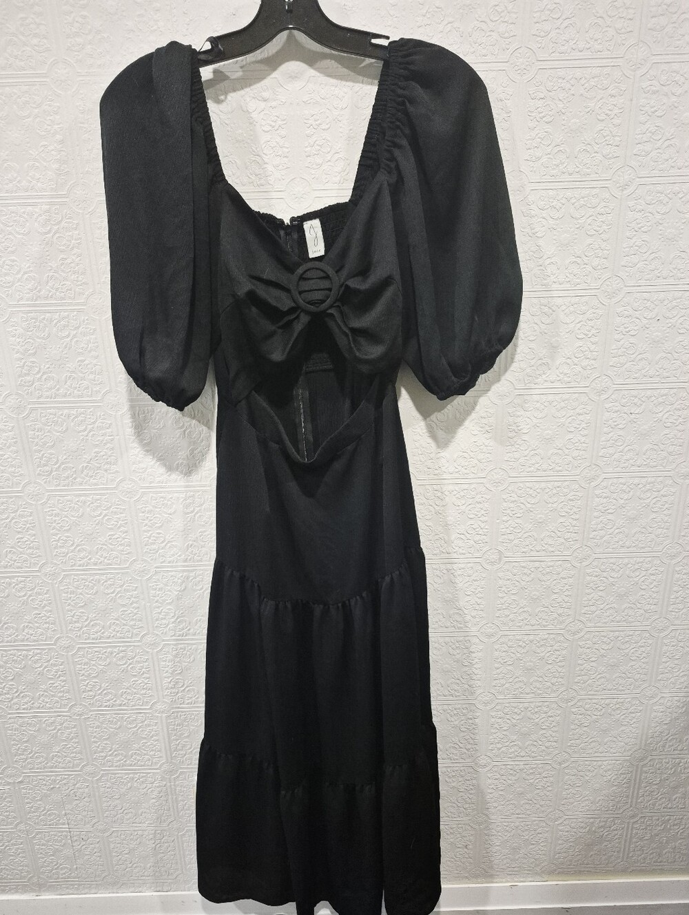 Joie Black Puff Sleeve Cut-Out Ring Detail Tiered Midi Maxi Dress XS S